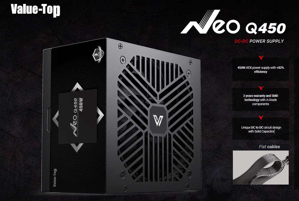 VALUE-TOP Neo Q450 REAL 450 WATT 82% EFFICIENCY POWER SUPPLY